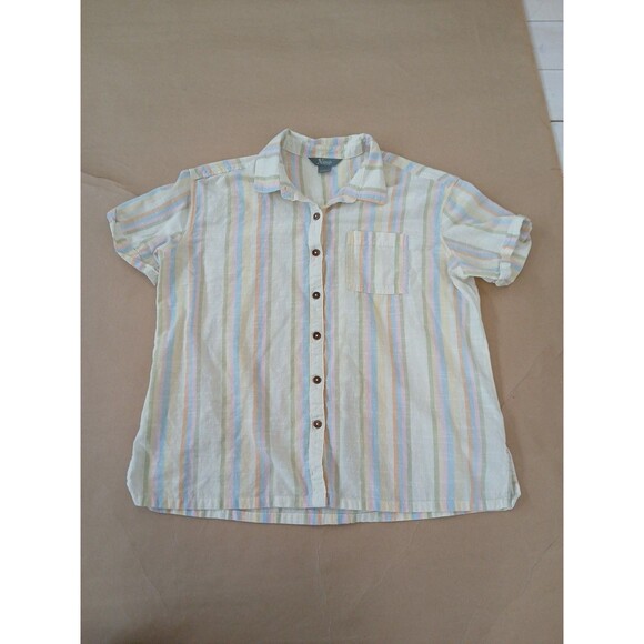 Natural Reflections Womens L Short Sleeve Shirt Top 100 % Cotton Button Up - Picture 1 of 6